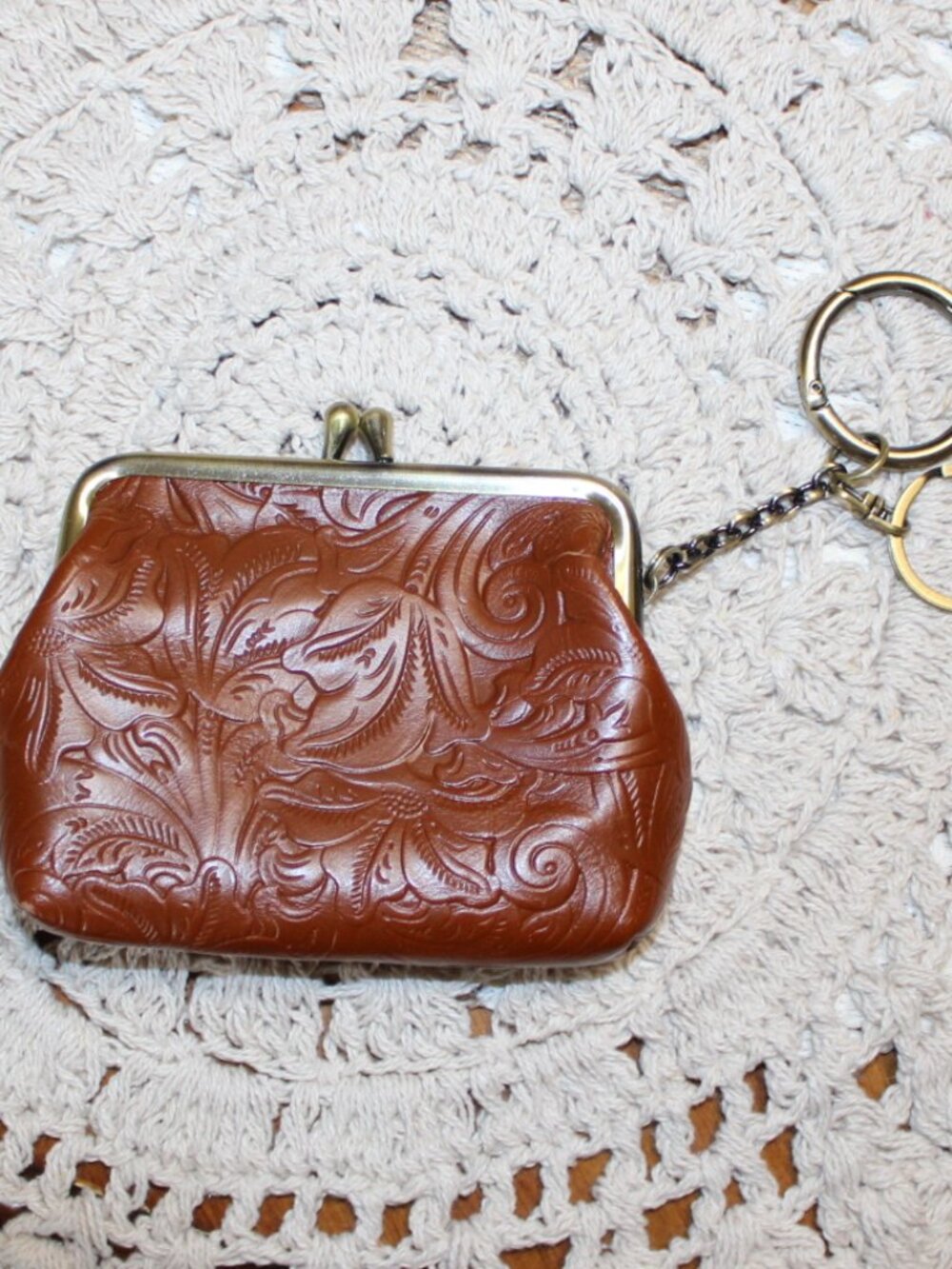 NWOT Patricia Nash Savena tooled leather key fob/coin purse. NICE!!